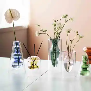 

Nordic Home Desk Decoration Crystal Vases for The Interior Hydroponic Flower Stained Vase Glass Flower Base Living Room Desktop