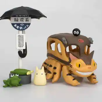 

Miyazaki Hayao Anime Totoro Cat Bus Stop Figures Toy Collection Model Toys Micro Landscape for Children Gift With Retail Box
