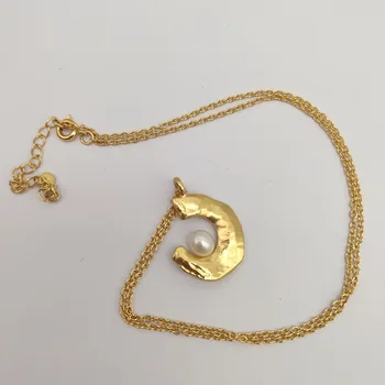 

Design Copper Gold Plated Letter C Large Moon- Shaped Pearl glow Necklace and Earring sets