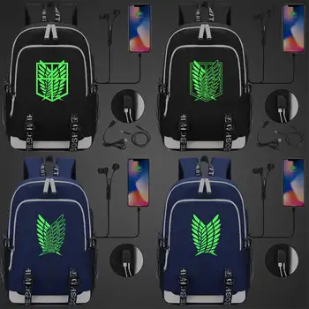 

Green Luminous Anime Wings Attack On Titan USB Boy Girl Book School bag Women Teenagers Men Laptop Backpack Packsack