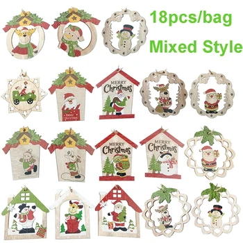 

New 2020 Color Christmas Wood Decoration Ornaments Christmas Tree Bird House Wreath Old man Snow Bear Pendant New year Decor