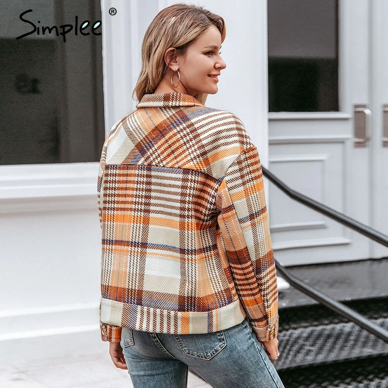 Best Simplee Single breasted women plaid jacket coat Long sleeve casual autumn outwear female coat Stree