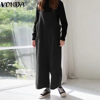 

Cotton Overalls Rompers Womens Jumpsuits 2020 Autumn Sexy Wide Leg Pants Casual Loose Sleeveless Long Playsuit Plus Size