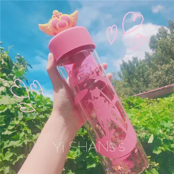 

Sailor Moon Crystal Pink Water Bottle Cosplay Wand Stick Tsukino Usagi Portable Cartoon Star Locket Tumbler Travel Cup Mug Gift
