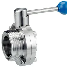 Санитарный клапан-бабочка с наружной резьбой для сварных концов SS304 нержавеющая сталь сверхмощная ручка