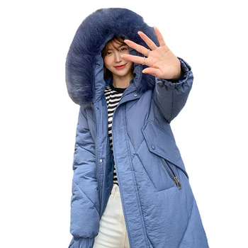 

2019 Fashion Winter Down cotton jacket Women Parkas Thicken Fur collar Hooded Coat Students Keep warm Long Jacket Plus size G560
