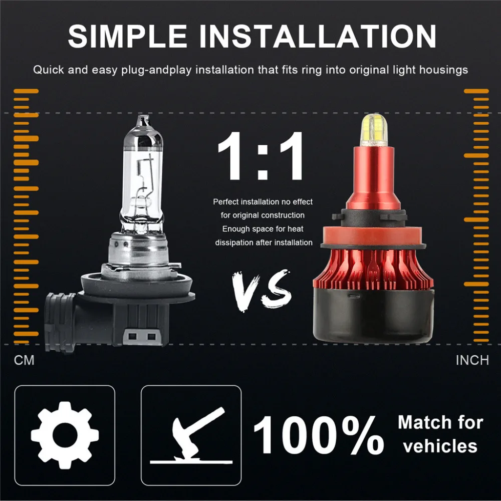 8-по бокам H11 H8 H9 светодиодный фары лампы Conversion Kit лампы высокой Мощность 6500K 360 градусов для рассеивания тепла авто светодиодные лампы для ближнего и дальнего света