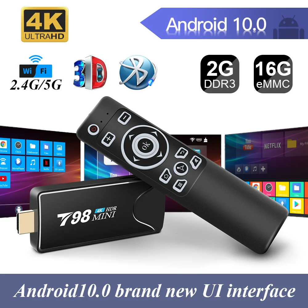 Media-Player Tv-Stick Smart-Tvbox-Set WIFI Netfli Android Mini 10-Youtube RK3318 4K H.265