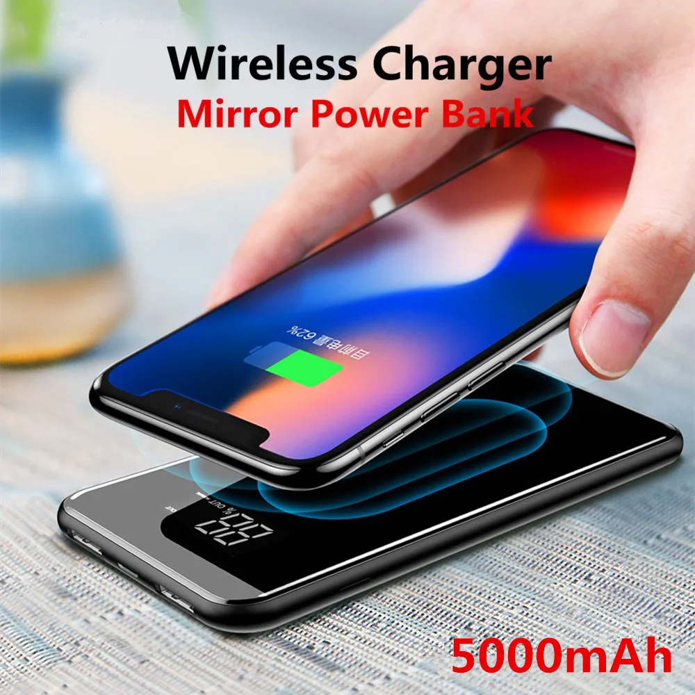 

NTSPACE 5000mAh Qi Wireless Charger Power Bank For iPhone Samsung Powerbank Dual USB Charger Wireless External Battery Bank