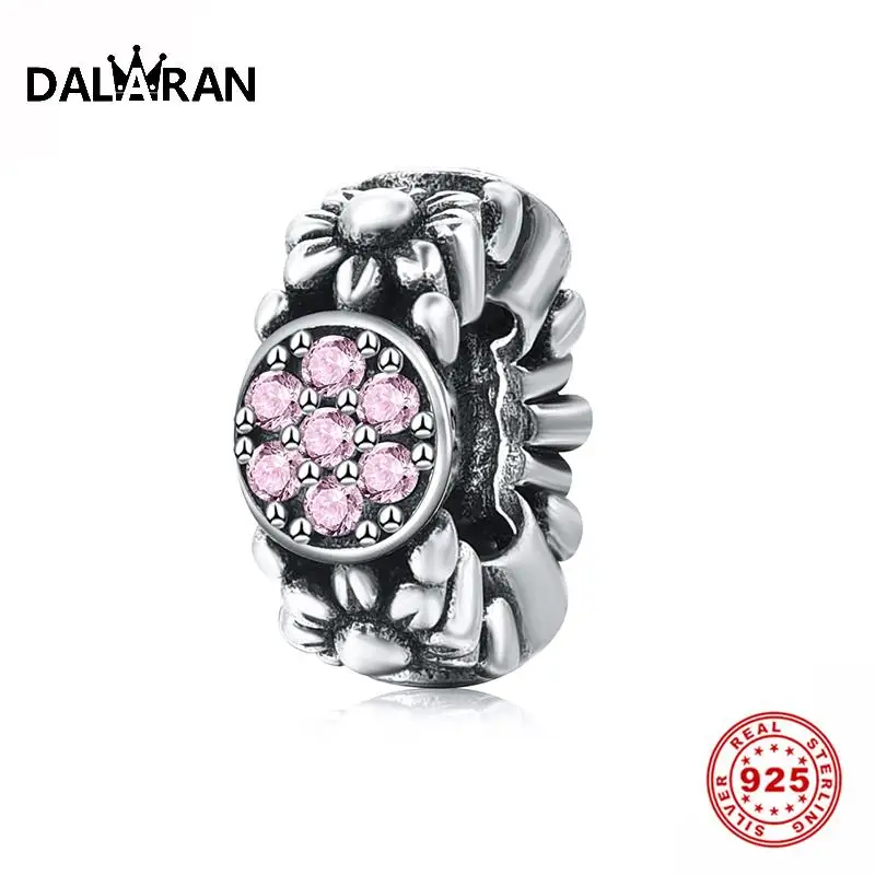 DALARAN 925 серебро прозрачный CZ розовый разделитель в виде цветка бусины подходят DIY