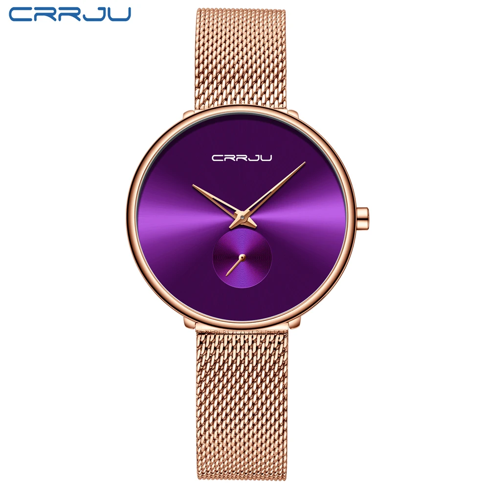 rose purple CRRJU 2165, красивый дизайн, часы для женщин, модные, повседневные, стальная сетка, наручные часы, женские часы, женские кварцевые часы - Цвет: rose purple