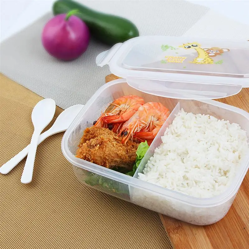 Прозрачный Ланч-бокс 2 сетки Bento box контейнер для еды герметичный контейнер для еды с ложкой для офиса ланч-ужин хранение