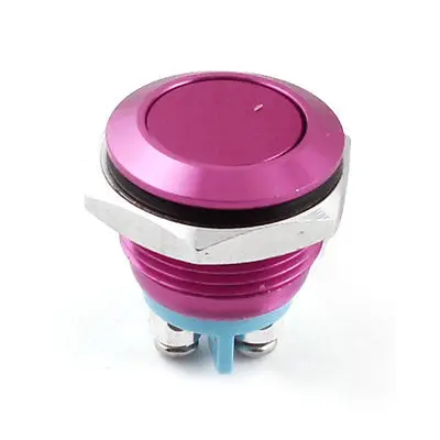 AC 250V 3A 16mm Dia Thread SPST NO Momentary Red Metal Push Button Switch