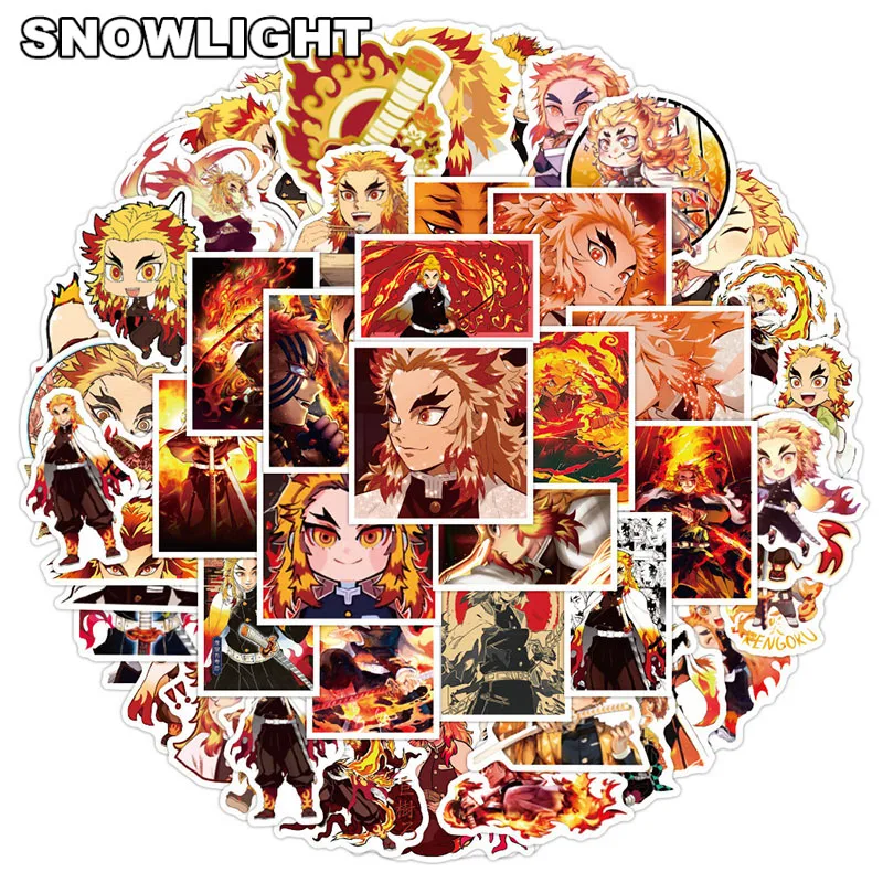 10/50pcs/set Demon Slayer Cartoon Anime Rengoku Kyoujurou Stickers For Helmet Mixed Laptop Case Kids Diaries Skateboard Luggage