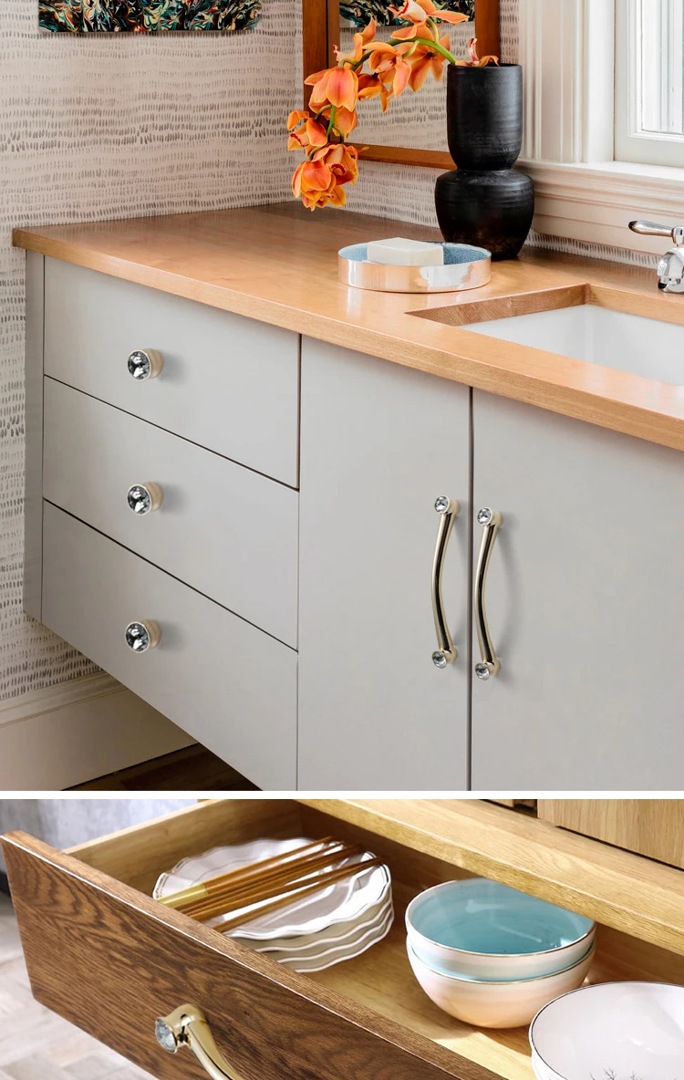 96 128 192mm modern fashion luxury Transparent crystal wardrobe wine cabinet kitchen cabinet handle gold drawer tv cabinet knob