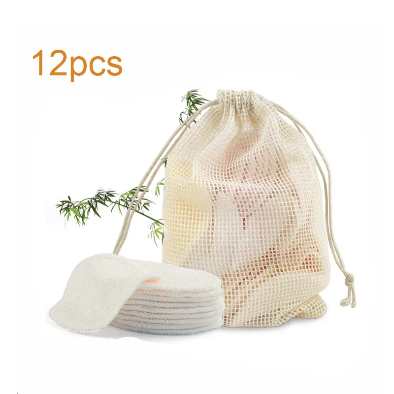 

12Pcs/Set reusable cotton pads Washable Round Bamboo Cloth Facial Makeup Remover Puff with Mesh Bag Clean Skin Care Cleaning