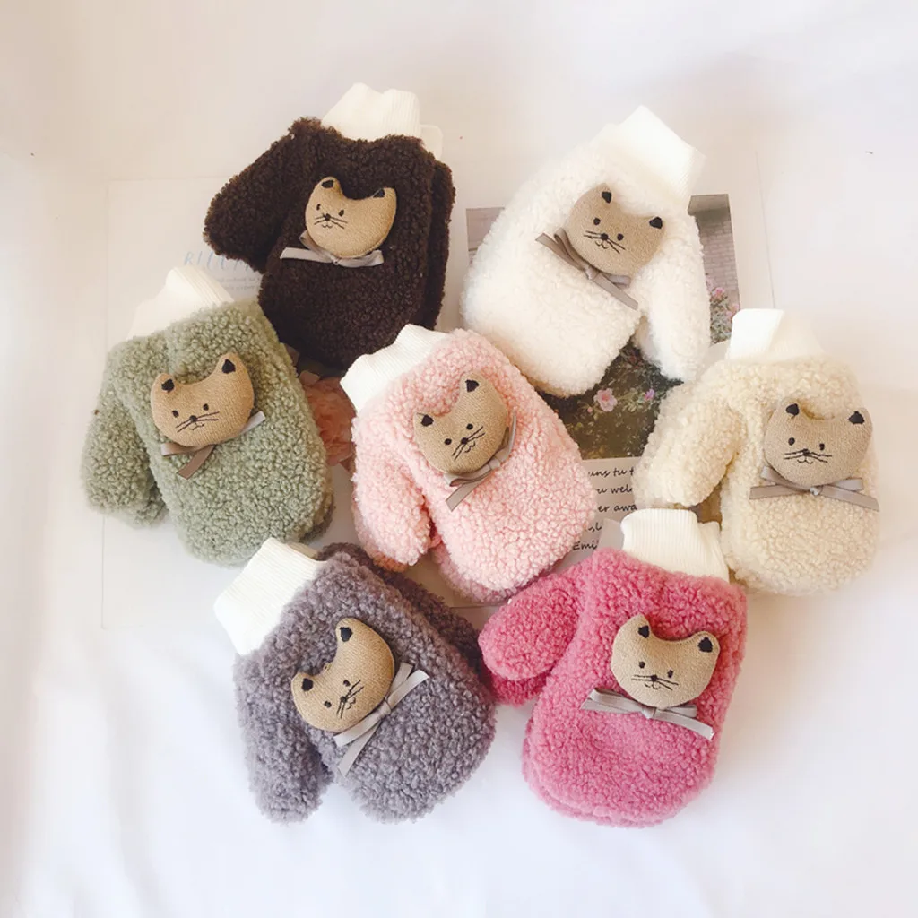 

Winter Children Kids Baby Cartoon Kitten pendant Full Finger Warm Thicken Knitted Mittens Gloves L1127