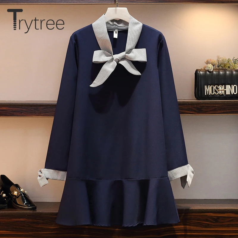 Осеннее женское платье Trytree из полиэстера повседневные Лоскутные платья в