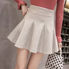 Высококачественная женская теплая шерстяная мини-юбка с плиссированной юбкой; сезон зима-осень; модная повседневная шерстяная Женская плиссированная юбка