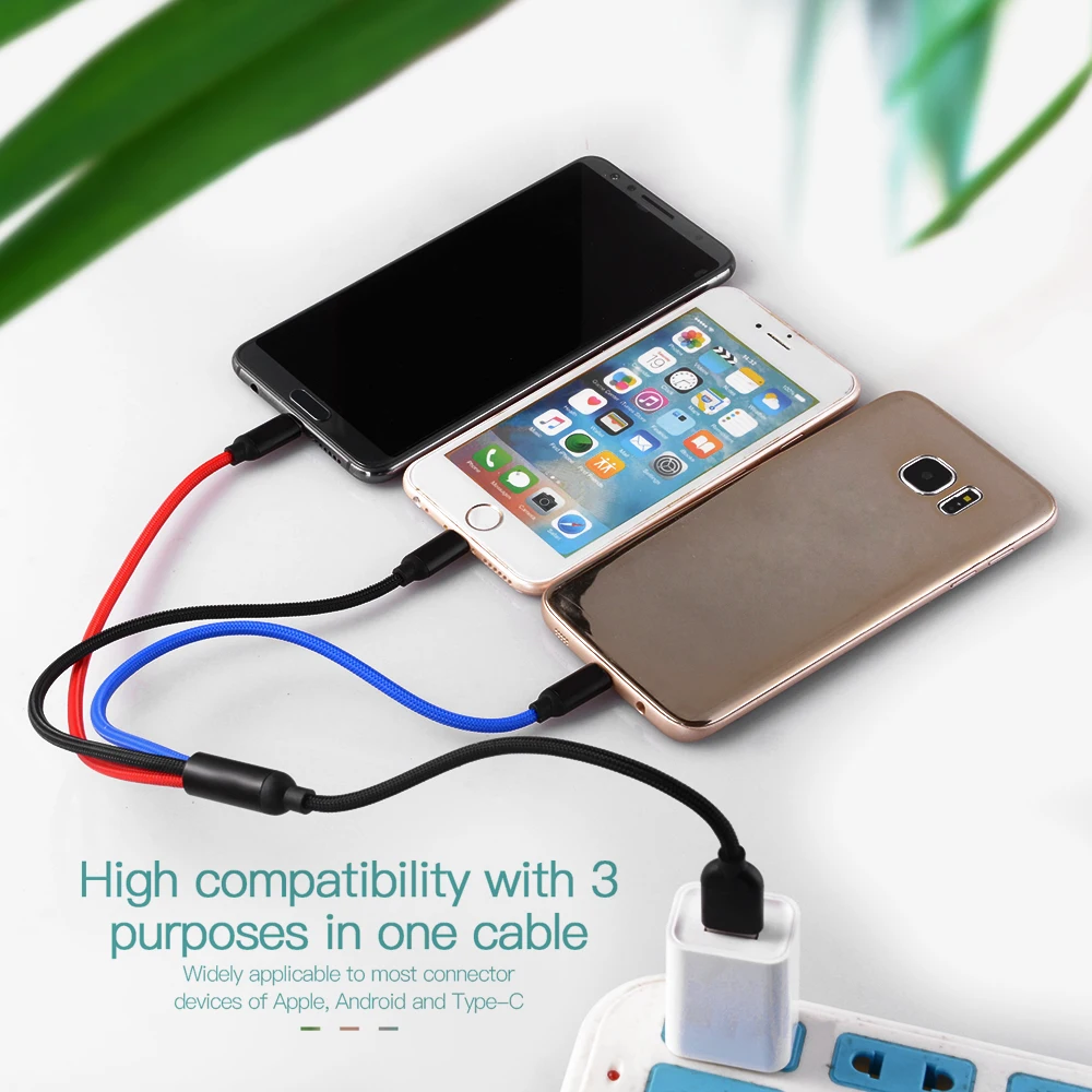 3 в 1 USB кабель для мобильного телефона Micro usb type C кабель зарядного устройства для iphone huawei Xiaomi зарядный кабель Micro USB шнур зарядного устройства
