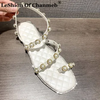 

Luxury Brand Designer Shoes Women Flat Sandals Pearls Party Wedding Shoes Bride Woman Ladies Shoe sandalias de verano para mujer