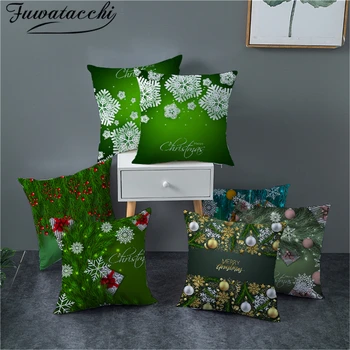 

Fuwatacchi Green Christmas Tree Pillow Cover Nordic Style Cushion Cover Polyester Saquare Home Sofa Chair Decorative Pillowcases
