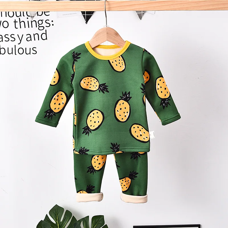 

Winter Baby Pajamas Sleepwear Kids Girls Boys Long Sleeve Cartoon Fruit Blouse+Pants Set New