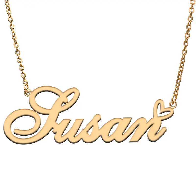 

Susan Love Heart Name Necklace Personalized Women Gold Plated Stainless Steel Collar Girls Friends Birthday Wedding Gift