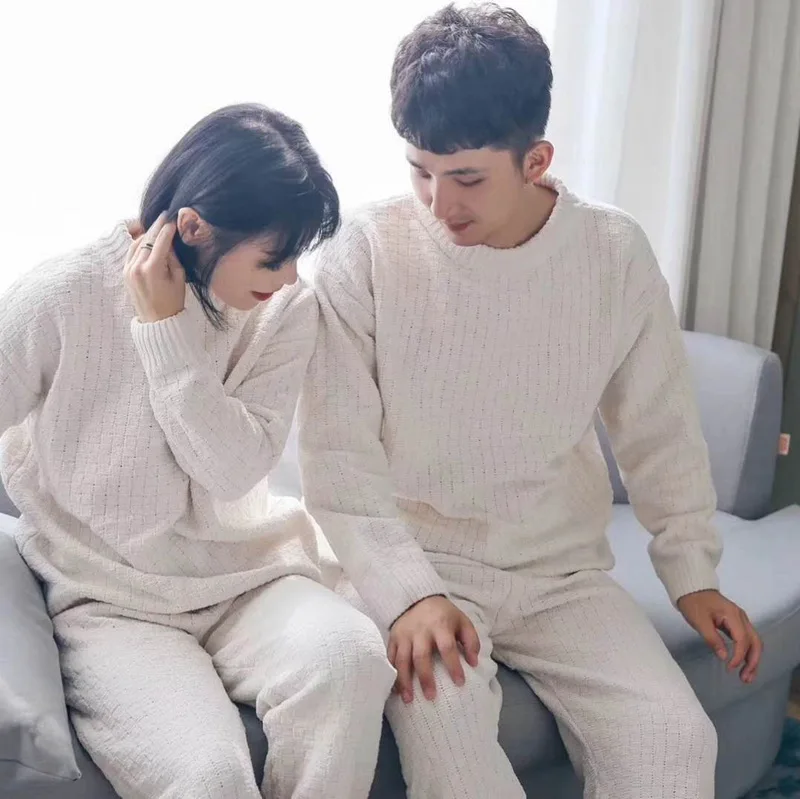 

First Half of My Luo Zijun Celebrity Style Yarn Soft Pajamas Tracksuit Couples Set Autumn And Winter Men'S Wear Warm