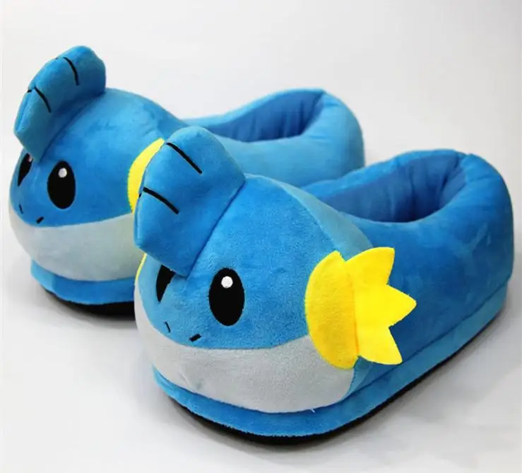 Аниме мультфильм с покемоном тапочки Snorlax Mudkip Psyduck плюшевая обувь домашние Зимние тапочки обувь для костюмированной вечеринки - Цвет: Белый
