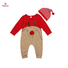 Pudcoco/комплект для новорожденных мальчиков; Одежда для девочек; Bebe; комбинезон; костюм для подвижных игр; шапка; одежда для первого Рождества; одежда с принтом оленя