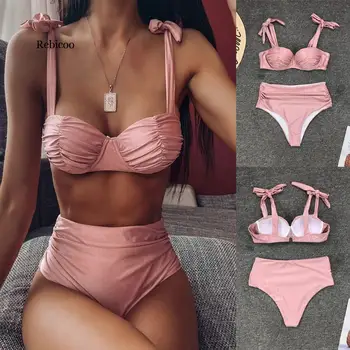 

Rebicoo Newest Female Intimates Women's Bathing Suit Solid Color Strappy Underwears Matching Lengerie Wire Free Underwear Set