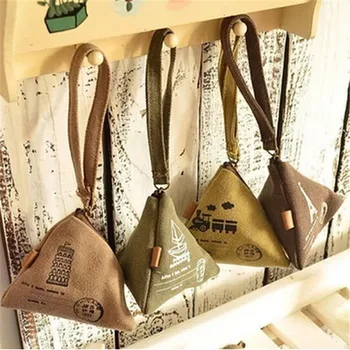 

1Pc Unisex Canvas Small Wallet Mini Triangle Wallet Coin Purses Clutch Money Bags With Strap Pouch Case