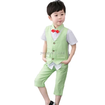 

Flowers Boys Summer Fakevest Shirt Pants Clothing Set Kids Wedding Party Dress School Kids kindergarten Ceremony Costume