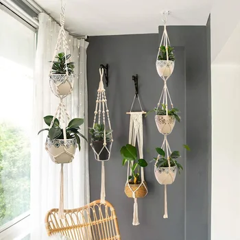 

Hot Sales 100% Handmade Macrame Plant Hanger Flower /Pot Hanger For Wall Decor Courtyard Garden Hanging Planter Hanging Basket