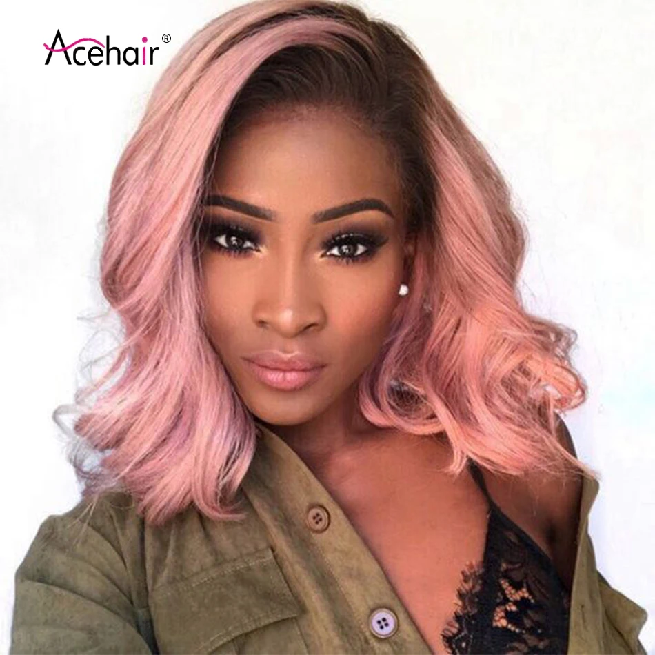 

Ombre 13*4 Bob Lace Front Human Hair Wigs 1B/Grey Brazilian Body Wave Wigs Bleached Knots Pre-Plucked HairLine For Black Women