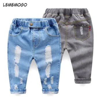 

Lememogo Fashion Boys Jeans Pants Spring Baby Girl Jeans Elastic Waist Ripped Hole Casual Denim Trousers Kids Clothes 1-5 Years