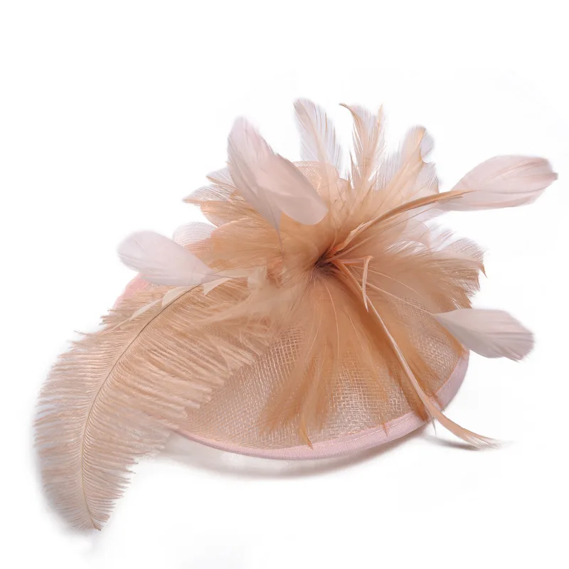 Свадебные сетчатые шляпы с перьями, белые, красные, черные, птичья клетка, сетчатые Свадебные шляпы, свадебные вуалетки, вуали для лица, шляпки для невесты - Цвет: Розовый