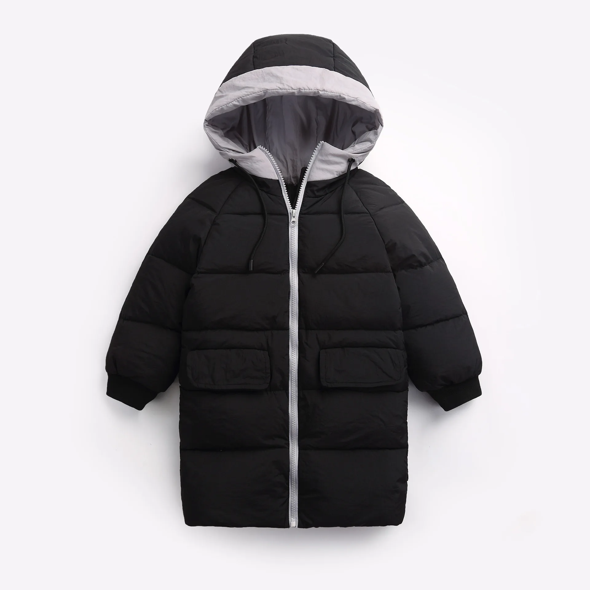 Новинка года, Зимний Детский пуховик однотонная плотная куртка-пуховик с капюшоном для мальчиков и девочек водонепроницаемая ветрозащитная куртка - Цвет: black