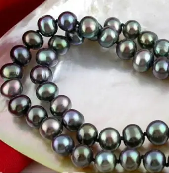 

Free Shipping Luster 17" 8-9mm peacock black freshwater pearl necklace