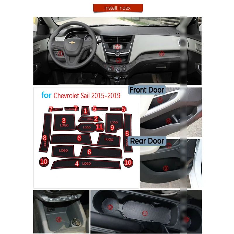 Anti-Slip Rubber Gate Slot Cup Mat For Chevrolet Sail Door Groove Mat New Nueva Sail 3 Car Stickers