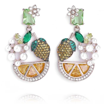 

VERY GIRL Fashionable Fruit Design Earrings Orange Pear Grape Pearl Earrings for Women Wholesale Jewelry