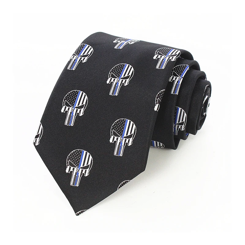 JEMYGINS оригинальная тонкая Голубая линия галстук с черепом для американских полиции США мужские шелк ручной работы дизайн галстук