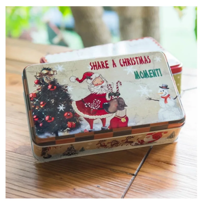 Прямоугольные рождественские подарочные коробки конфеты печенье жестяная коробка для хранения Санта Снеговик Олень печенье упаковочный чехол праздничные украшения