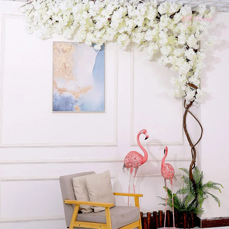 3 fork Fake Cherry Blossom Tree flor Sakura flower tree Branch Artificial Flowers Silk Wedding Background Wall Decoration Flower