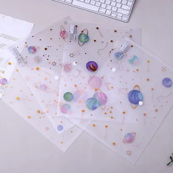 

20pcs Kawaii Document Bag Cute Transparent Planet A5 File Folder Desk Organizer Paper Pencils Pens Bag Office School Supplies