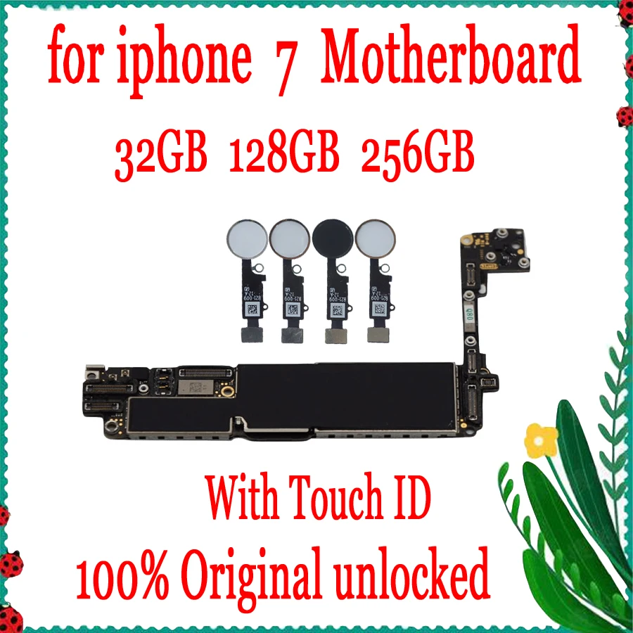 Для iPhone 7 4,7 дюймов материнская плата с/без Touch ID материнская плата, Заводская плата разблокировки 32 ГБ/128 ГБ/256 ГБ