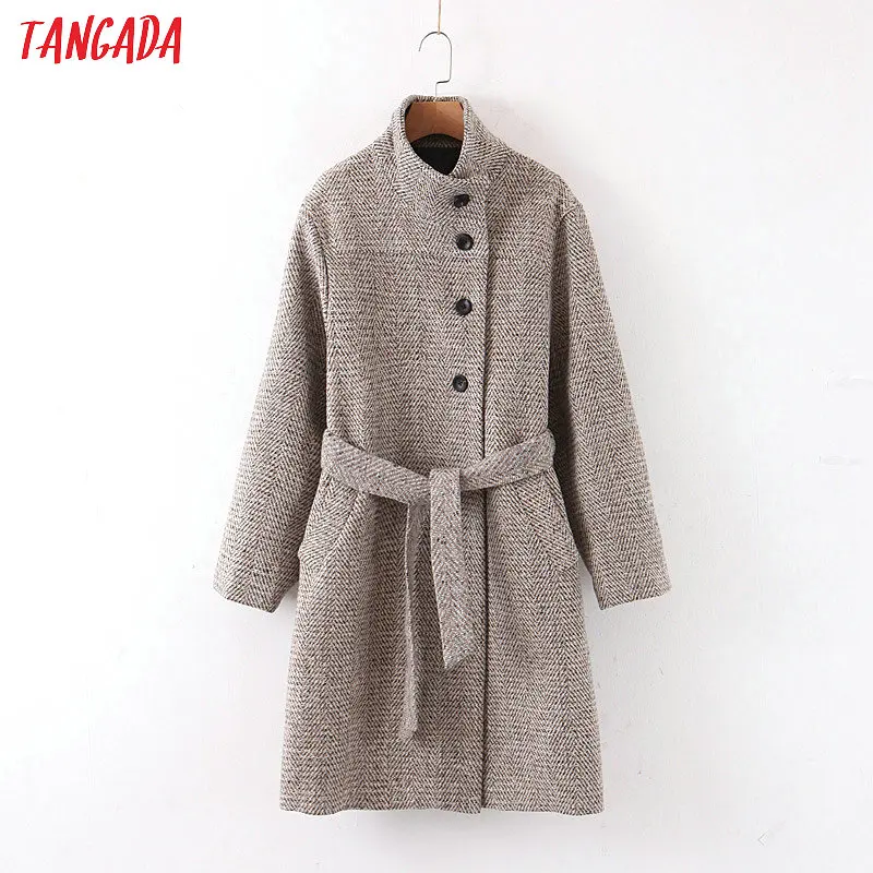 Tangada женское винтажное длинное пальто с разрезами зимнее элегантное офисное