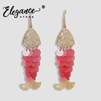 

Elegance Boho Fashion ZA Pink Shell Fish Earrings for Women Fashion Animal Cute Metal Hanigng Drop Earirng Wedidng Jewelry Party