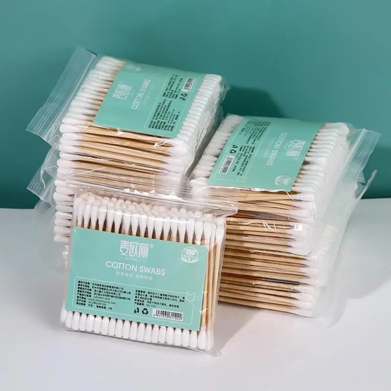 Disposable Cotton Swab Wood Cotton Buds Swabs Ear Clean Stick Eyelash Extension Glue Removing